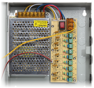 Sursă alimentare 12V/8A sisteme supraveghere cutie metalică cu 9 ieșiri cu protecție