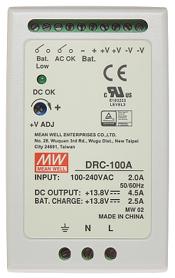 DRC-100A Mean Well sursă DIN cu back-up, 13.8V, 4.5A
