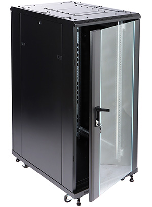 Cabinet rack servere 27U 600X800 de podea ușă sticlă sarcină max. 1000kg cu role și picioare
