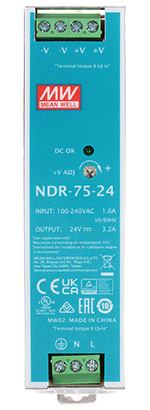 Sursă 24V/3.2A Mean Well NDR-75-24 reglabilă 750W, industrială EMC class B