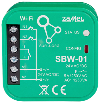 CONTROLER INTELIGENT PENTRU PORȚI ȘI UȘI SBW-01 Wi-Fi, 24 V AC/DC ZAMEL