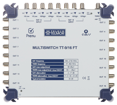 Multiswitch TT-9/16-FT Telmor 2 sateliți 16 ieșiri PREMU
